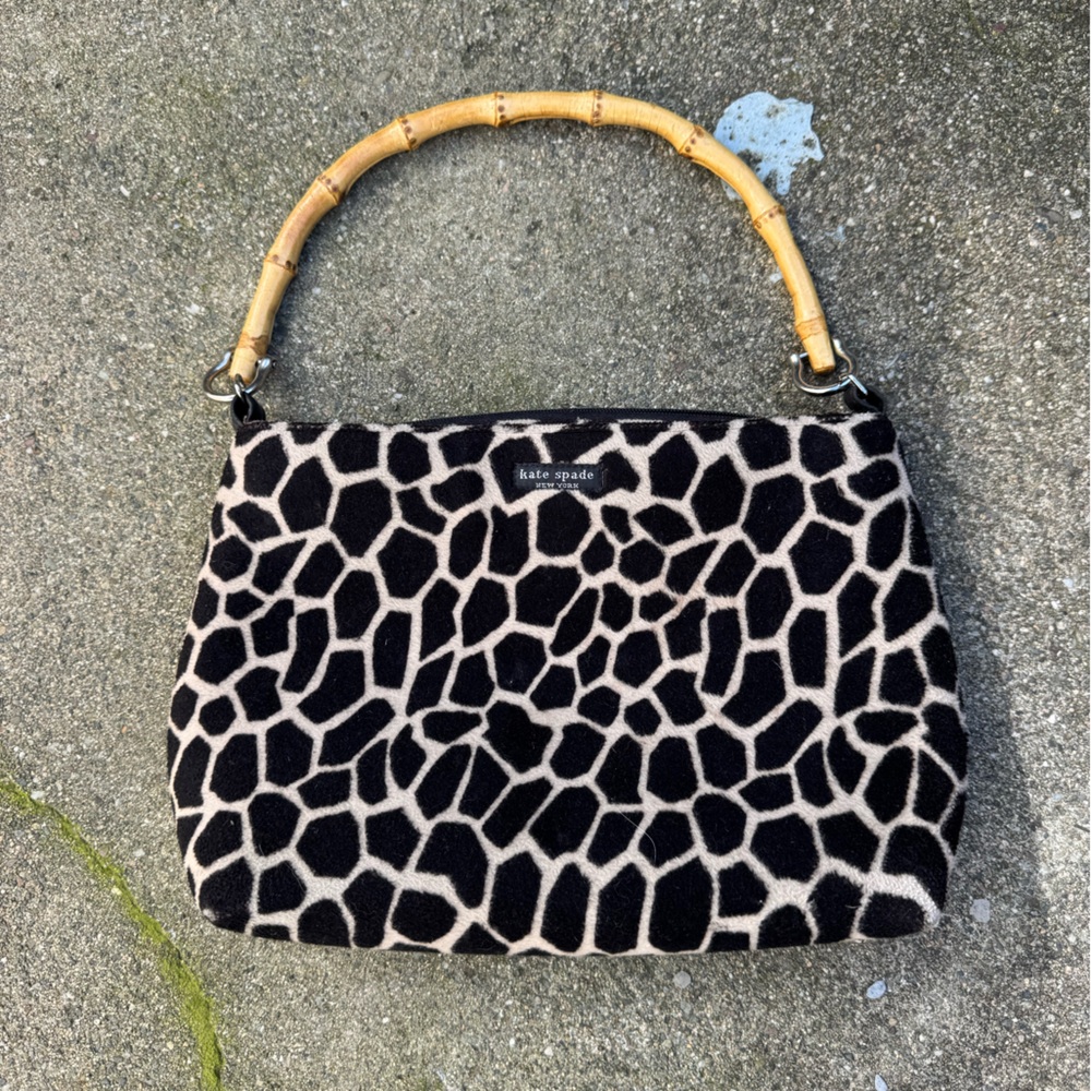 Kate Spade NY Giraffe Print Bamboo Handle Bag Y2K Animal Mini Purse